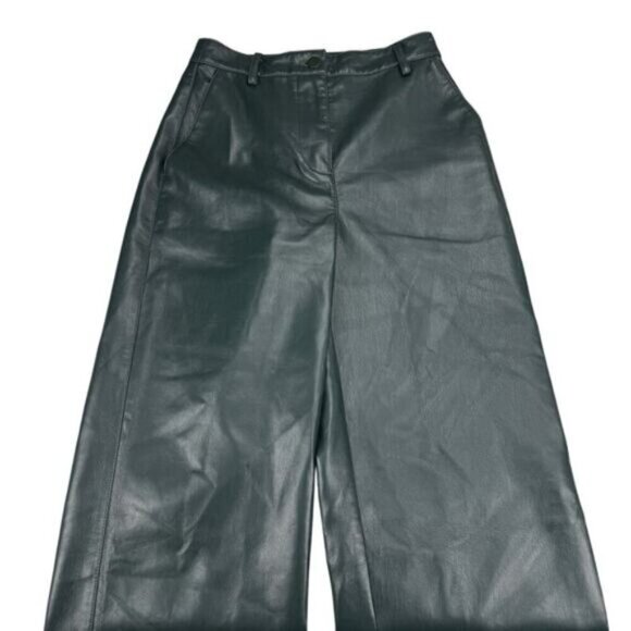 Aritzia Babaton Green Vegan Leather Wide Leg Crop Coney Pant Size 0 - Picture 3 of 7